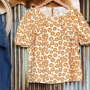 NWOT THML Fall Floral Top Puff Sleeve Ruffle